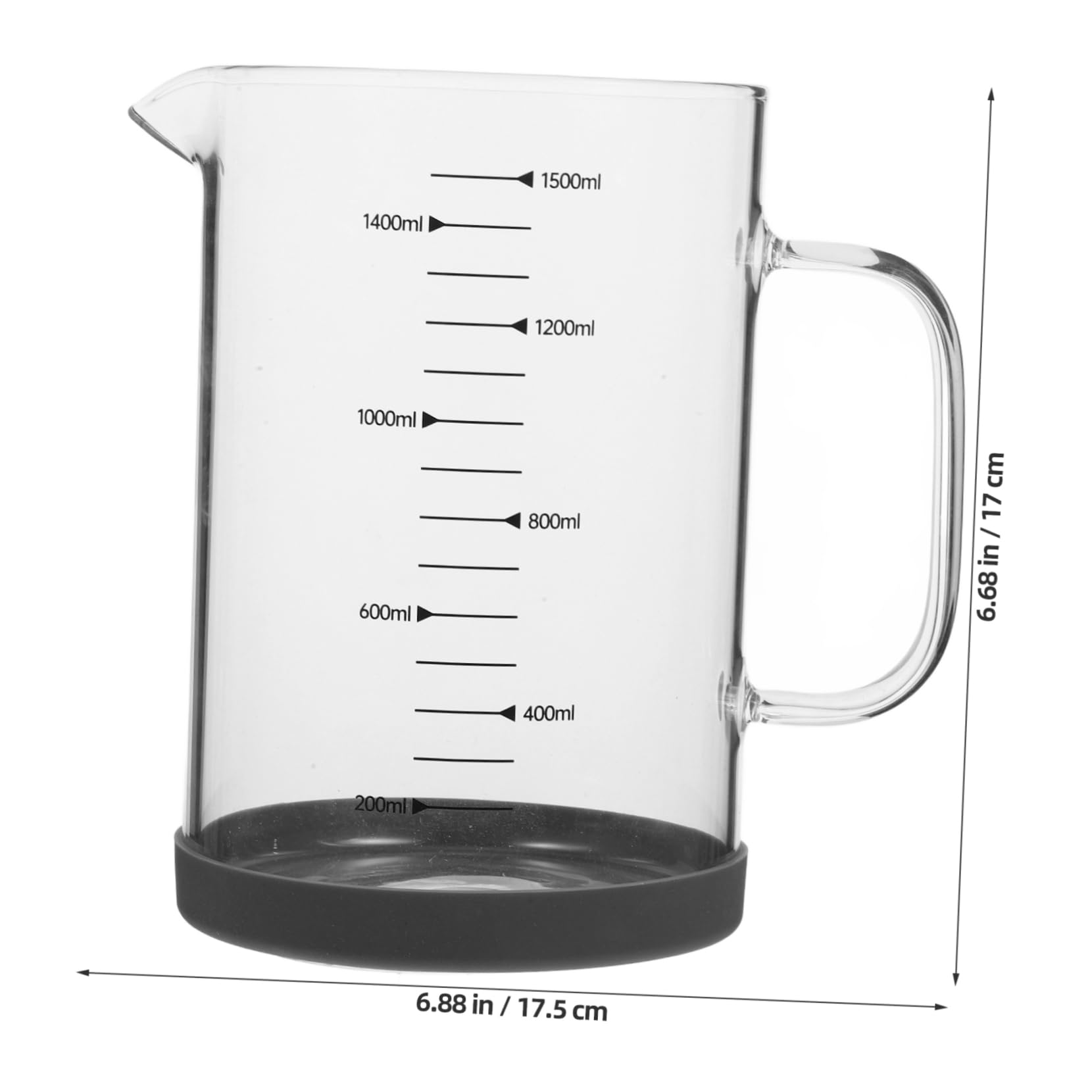Großer Messbecher aus Glas 1500ml mit Klarer Skala und Henkel Tragbarer Milchkrug für Hotels und Coffee Shops Einfaches Ausgießen Garantiert