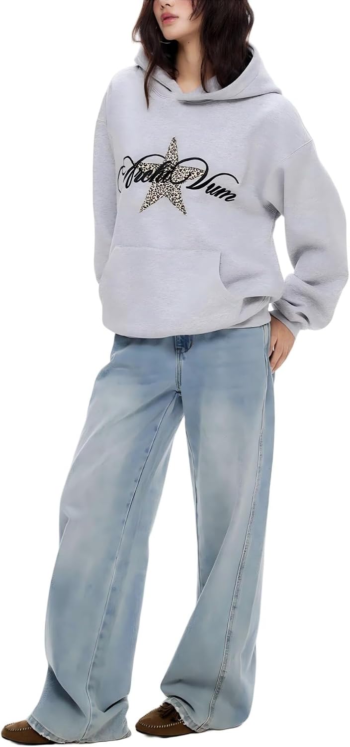 Y2K Hoodies Leopard Print Star Hoodie Graphic Hooded Pullover Sweatshirt Streetwear 2026 Trendy Tops Outfits