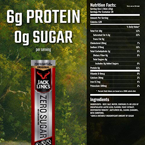 Jack Link's Beef Sticks, Zero Sugar, Original – Protein Snack, Meat Stick With 6G Of Protein, Made With 100% Beef, No Added Msg** – 0.92 Oz. (20 Count) #TOP4