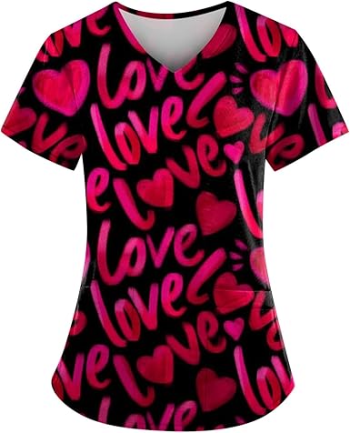 OIOLOYJM Printed Scrub Tops Women Short Sleeve V Neck Plus Size Scrubs for Womens Nursing Uniforms Shirts with Pockets