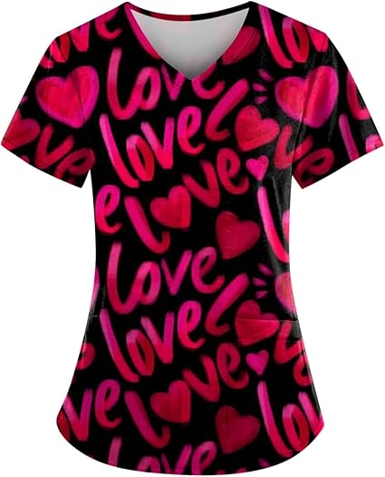 OIOLOYJM Printed Scrub Tops Women Short Sleeve V Neck Plus Size Scrubs for Womens Nursing Uniforms Shirts with Pockets