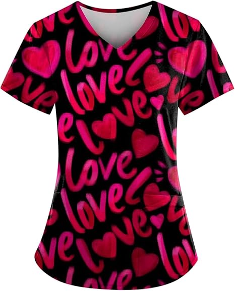 OIOLOYJM Printed Scrub Tops Women Short Sleeve V Neck Plus Size Scrubs for Womens Nursing Uniforms Shirts with Pockets