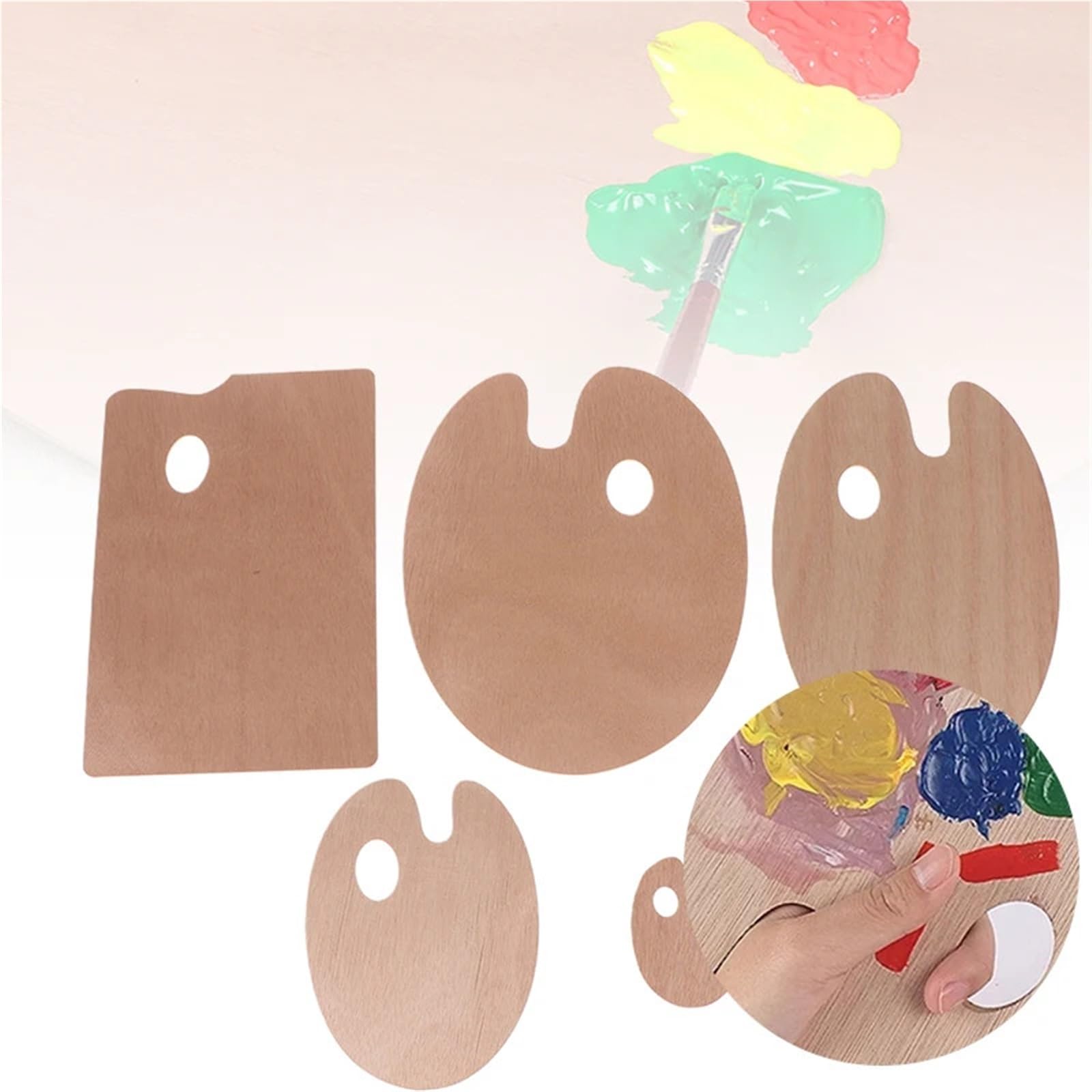 4 Piezas Paleta De Pintura De Madera con Orificio for El Pulgar