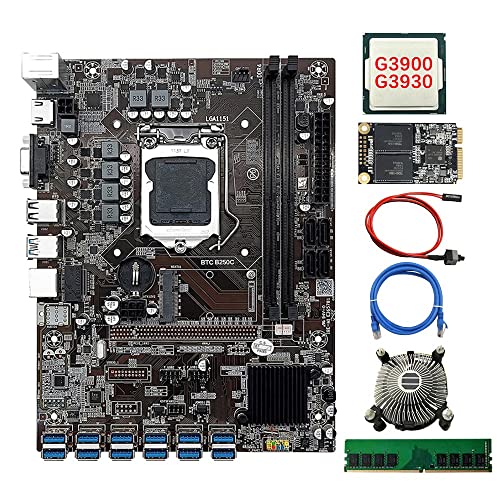 AMIUHOUN B250C 12-kort BTC Gruvmoderkort med CPU och RAM-packe