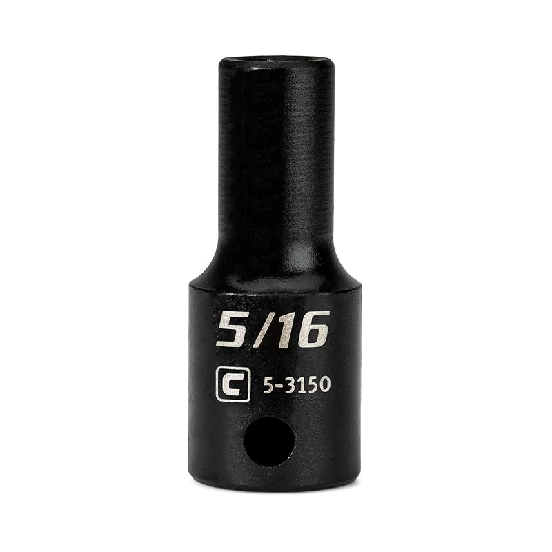 Soquete de impacto semi-profundo Capri Tools com acionamento de 9,5 mm (3/8 pol.) e encaixe de 7,9 mm (5/16 pol.) CP53150