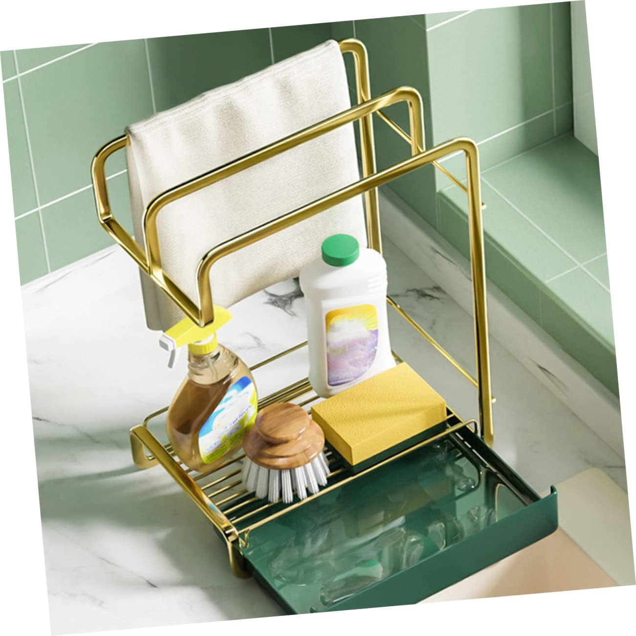 Hemobllo Practical Wall-mounted Rack Kitchen Drain Stand Duster Cloth Holder Storage Rack Multi-function Drying