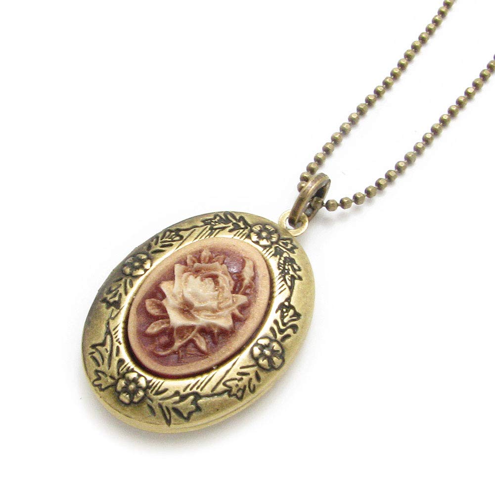 Amazon | ネックレス レディース 薔薇 カメオ風 ロケット アンティーク