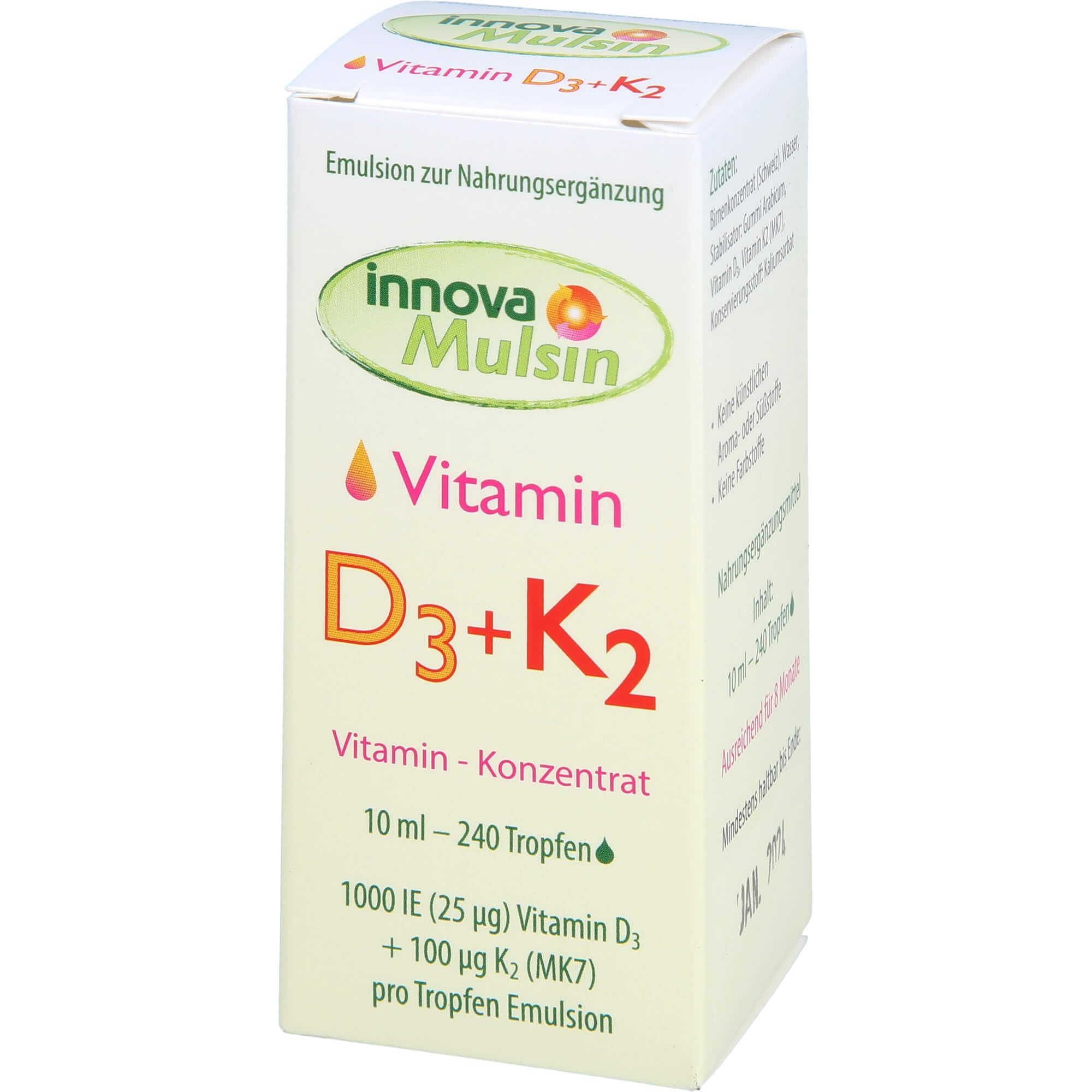 Vitamin D3 + K2 Tropfen | 100% Bioverfügbarkeit da Emulsion | ohne Farbstoffe | Deutschland