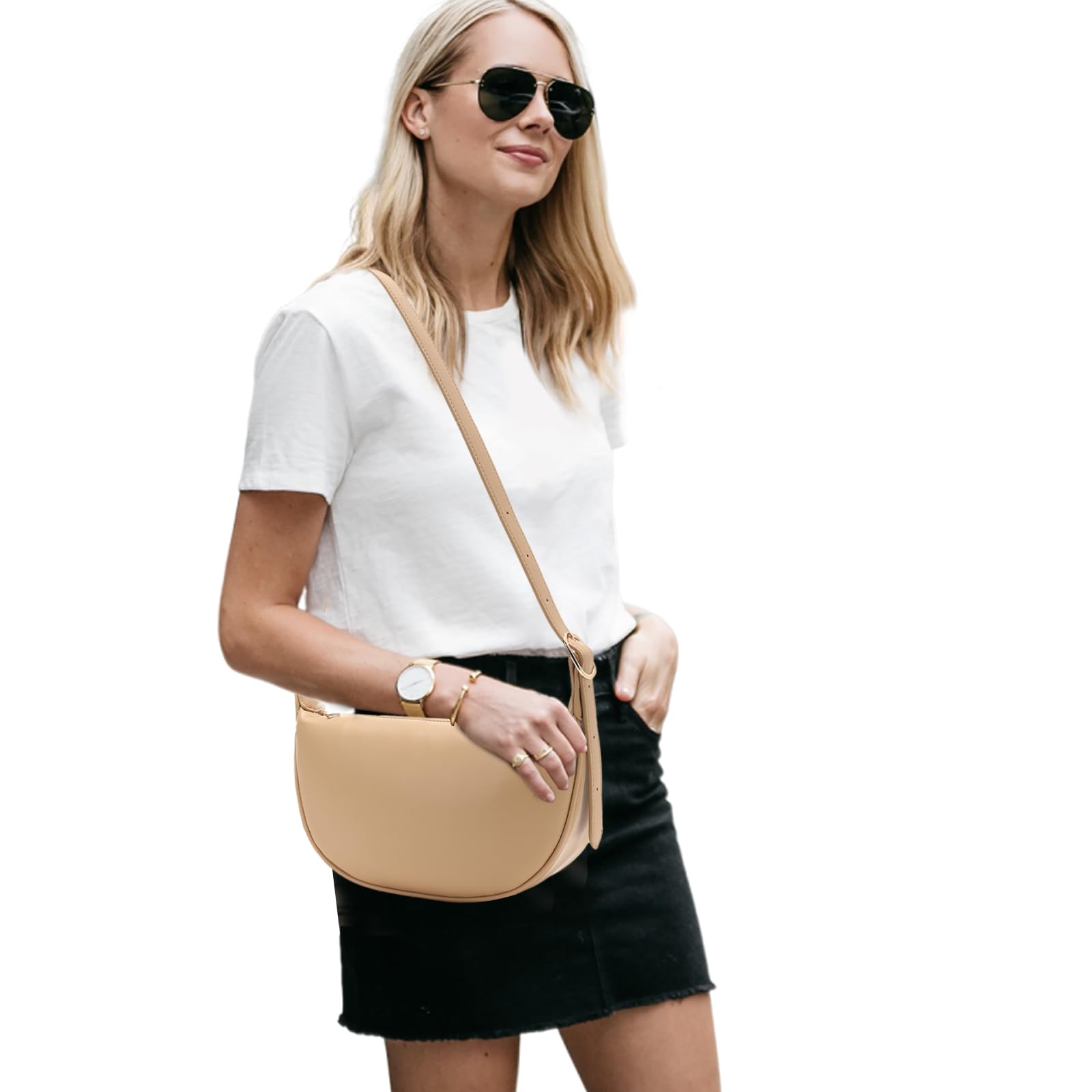 Barsine Small Crossbody Bag Vegan Leather Women's Cross Body Handbags Crescent Shoulder Purse