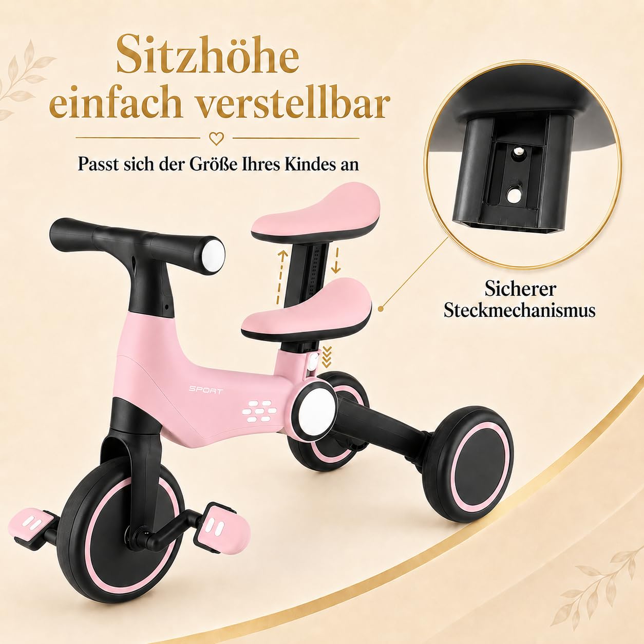 4-in-1 Kinder Dreirad ab 2 Jahre, klappbares Laufrad & Balance-Bike mit Pedalen, Mini-Fahrrad für Jungen & Mädchen, höhenverstellbar ab 32 cm, leicht 3,5 kg, CE/EN71 Zertifiziert