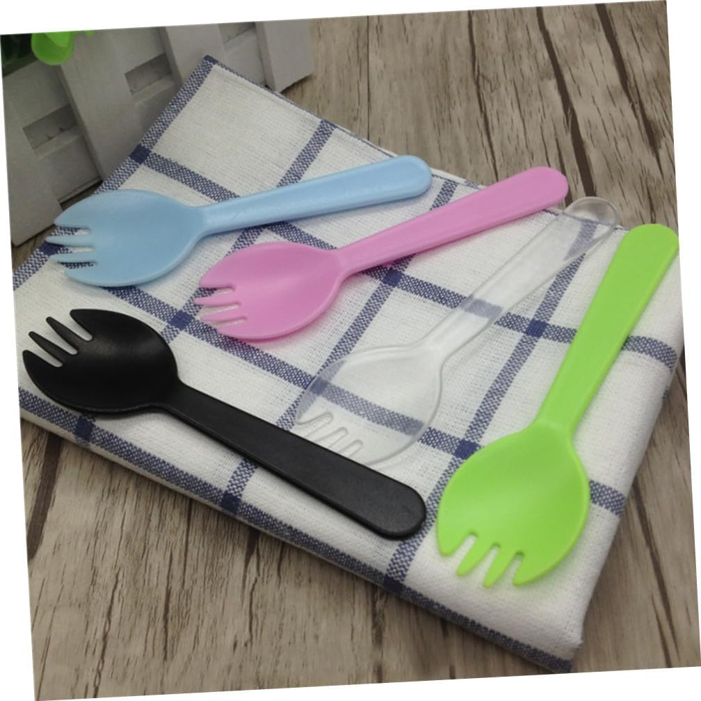 ORFOFE 100pcs Pink Plastic Sporks Spoon and Fork for Cake Ice Cream Salad Fruit and Desserts Durable Non-stick and Convenient Tableware for Everyday Use