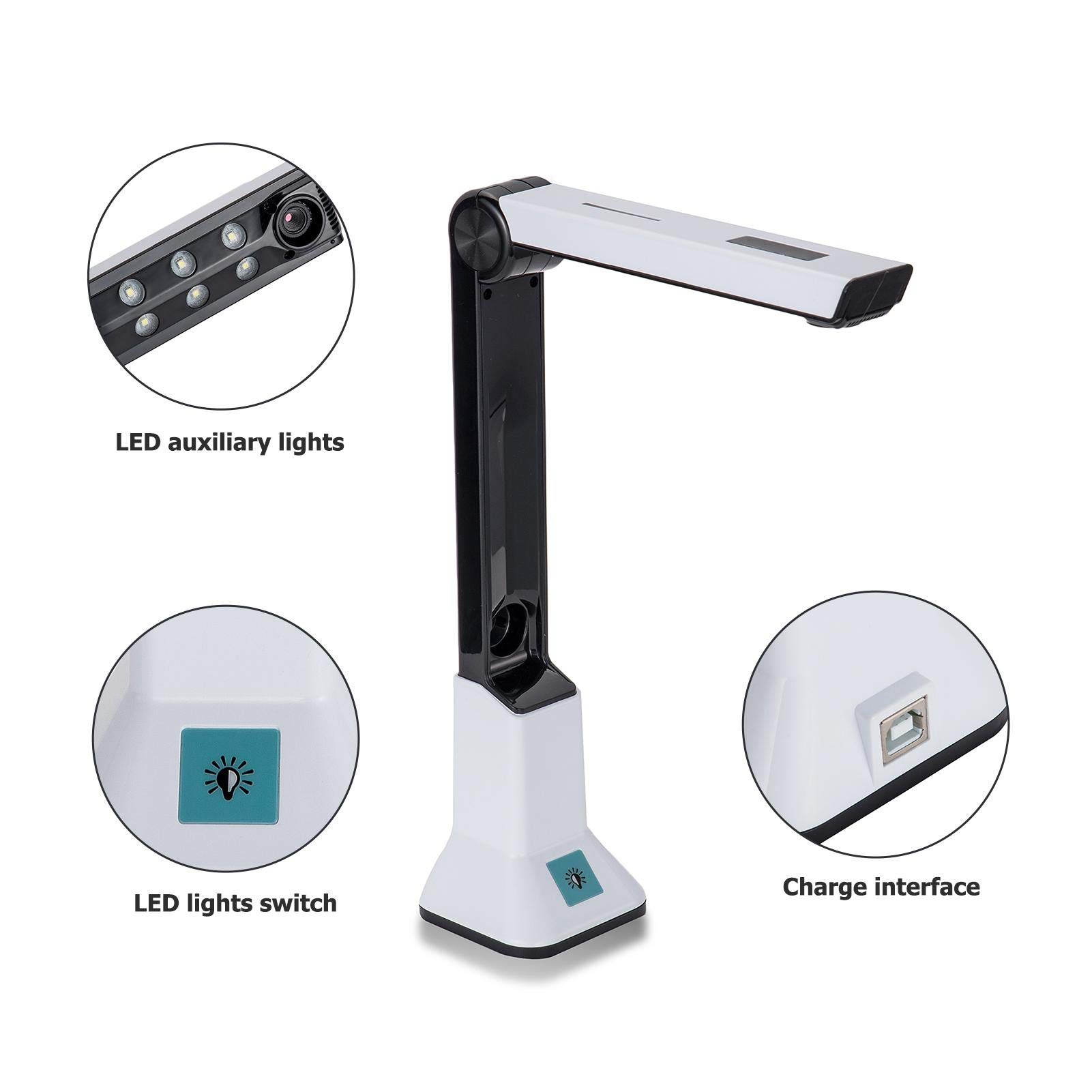 Scanner a libro e documenti Scanner rapido per insegnanti portatile, USB classe di ufficio con proiezione in reale, registrazione video versatilità formato A4
