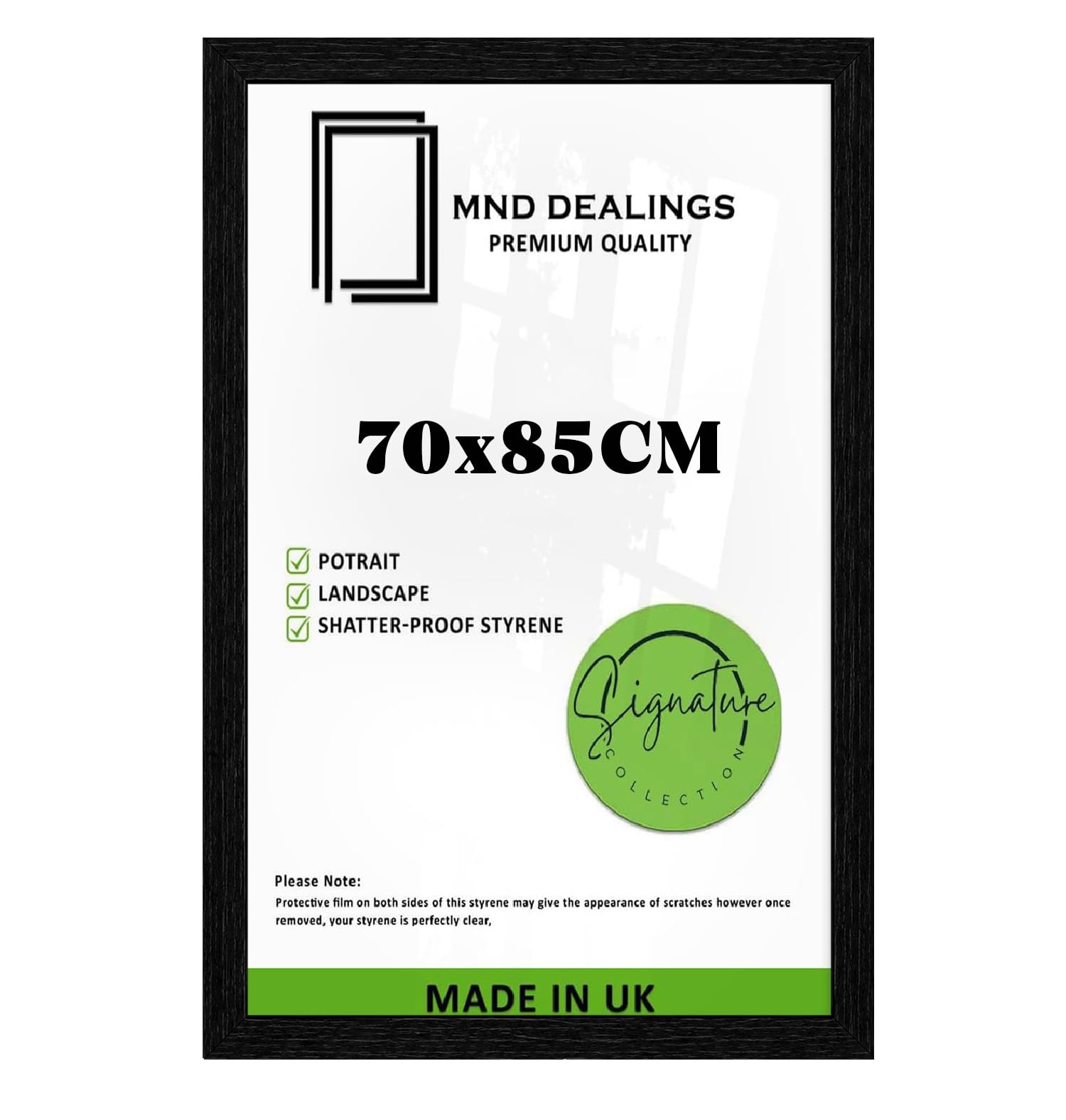 MND Dealings Premium 70x85cm MDF Poster Frame - Sleek Metal Wall Mount with Genuine HD P erspexCover - Modern Rectangular Portrait Display for Home & Office-[Black]