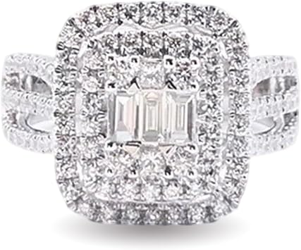 RKKOJJO 925 Sterling Silver Shiny Full Diamond Gemstone Ring Cubic Zirconia Rings Fold Wear Bridal Sets CZ Diamond Multi Row Ring Eternity Engagement Wedding Band Ring for Women Size 8