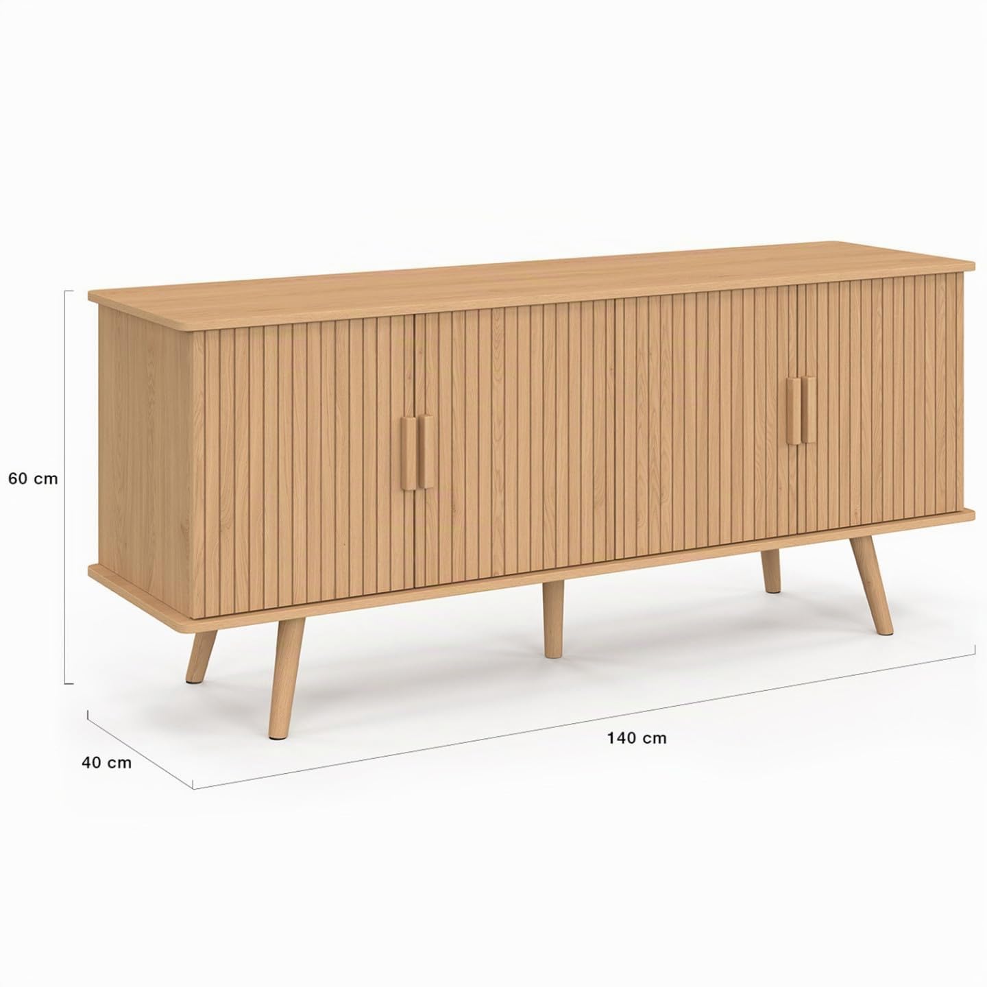 IDMarket - Aparador JULIETTE 140 cm con 4 puertas a loza en madera color roble