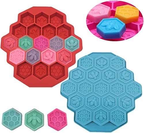 Miniatura 6 de Creativee 2 piezas de 19 cavidades de panal, abejas de silicona, molde para pastel, jabón, bandeja de hielo, muffins, galletas, pastel, chocolate,