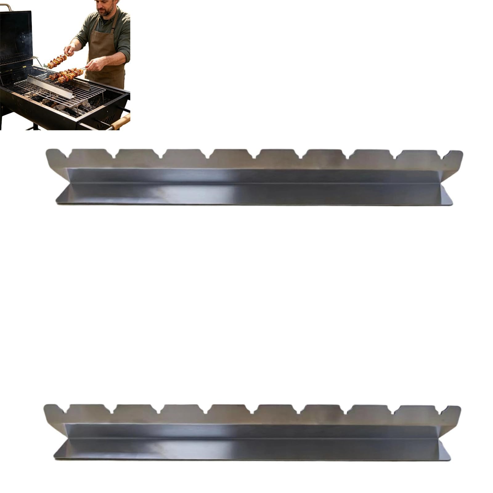 Stainless Steel BBQ Skewer Rack Set, 2-Pack Grill Holder for 6 and 9 Skewers, Versatile Barbeque Accessory for Grills, Smokers, and Ovens, Stackable Kabob Rest with Precision Notches (Silver)