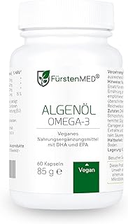 FürstenMED® Omega 3 Algenöl Kapseln Hochdosiert mit 620mg DHA und 350mg EPA pro Tagesdosis + Vitamin E, Omega 3 Vegan, 60 Softgel-Kapseln, Laborgeprüft & Ohne unerwünschte Zusatzstoffe