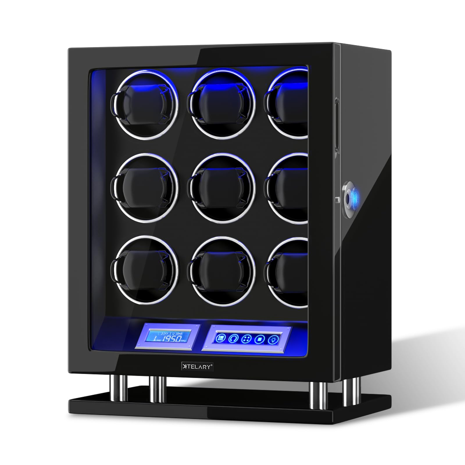 XTELARY Remontoir automatique pour montre 3/4/6/8//9/12 avec écran tactile LCD, télécommande, LED bleue, moteur silencieux et coussin de montre réglable pour homme et femme