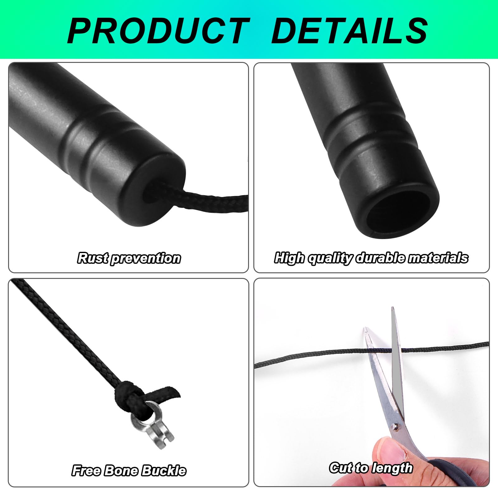 TXErfolg 2PCS Bathroom Light Pull Cord 5.8 * 1.2cm Pull Cord Handle with 150cm Light Pull Cord Extension Black Cylindrical Pull Cord Light String Handle Connector for Toilet Ceiling Lights Fan Switch - Image 3
