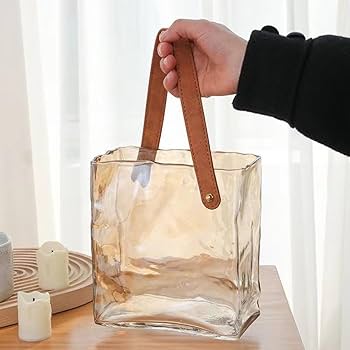 フラワーベース 花瓶 カバン 鞄 bag ガラス 硝子 ガラス フラワーベース バッグ型 花器 透明 気泡入り 手作り