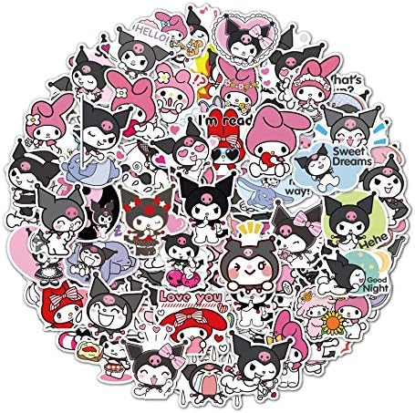 Kuromi Stickers Pack of 100 My Melody Anime Stickers-Vinyl Skateboard Stickers-Suitable for Laptop Travel Case Water Bottle Notebook Phone Car Scrapbook Bike Waterproof Graffiti Decals,Kid/Teen Gift