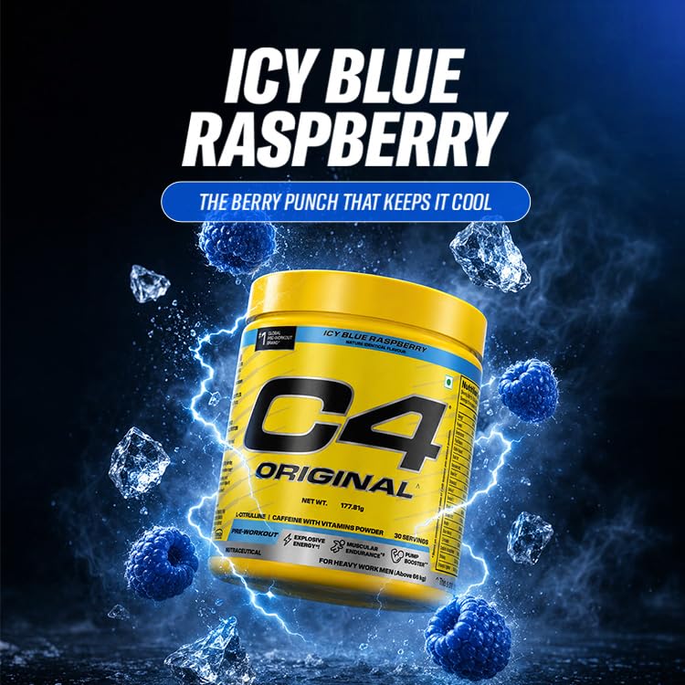 Image of C4 Original Pre Workout Powder (Icy Blue Raspberry), 200mg Caffeine Anhydrous with CarnoSyn Beta-Alanine, L Citrulline, & Creatine HCL, Preworkout Powder for Men & Women, 30 Servings,178gm