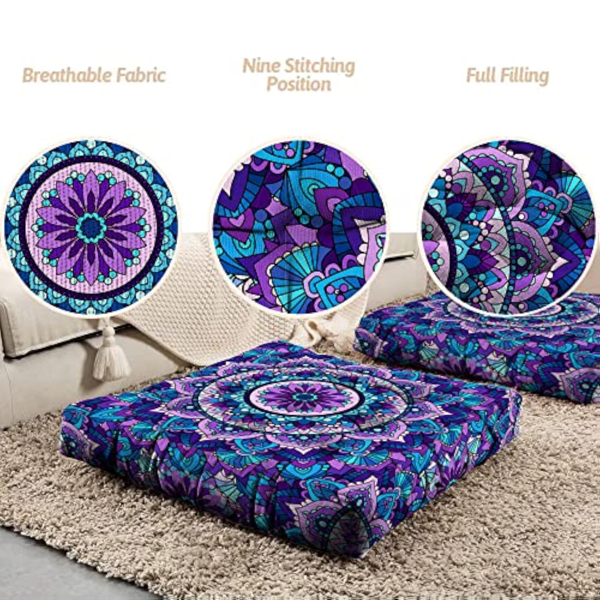 Mandala Meditation Cushion, Boho Meditation Mat