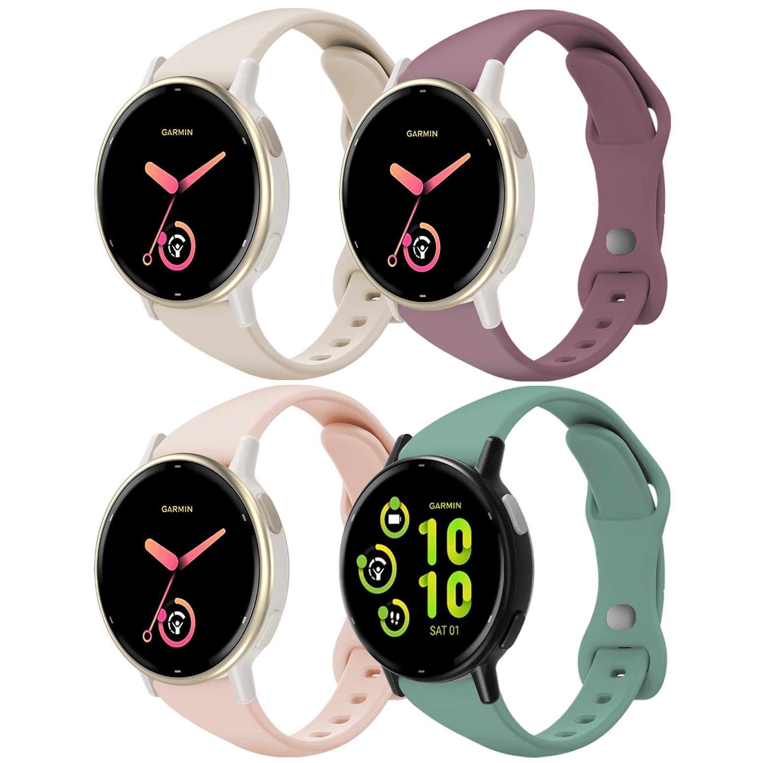 EverAct 4 Pack Slim Silicone Band Compatible with Garmin Vivoactive 5/Vivoactive 3/Venu Sq 2/Venu Sq/Venu, Thin Soft Narrow Sport Replacement Wristband Strap for Forerunner 55/165/645/245 Women Men