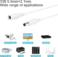 Vista 5 de Cable de extensión de alimentación CC de 33 pies, 0.083 in x 0.217 in, compatible con adaptador de corriente de 12 V, cable de extensión para cámara
