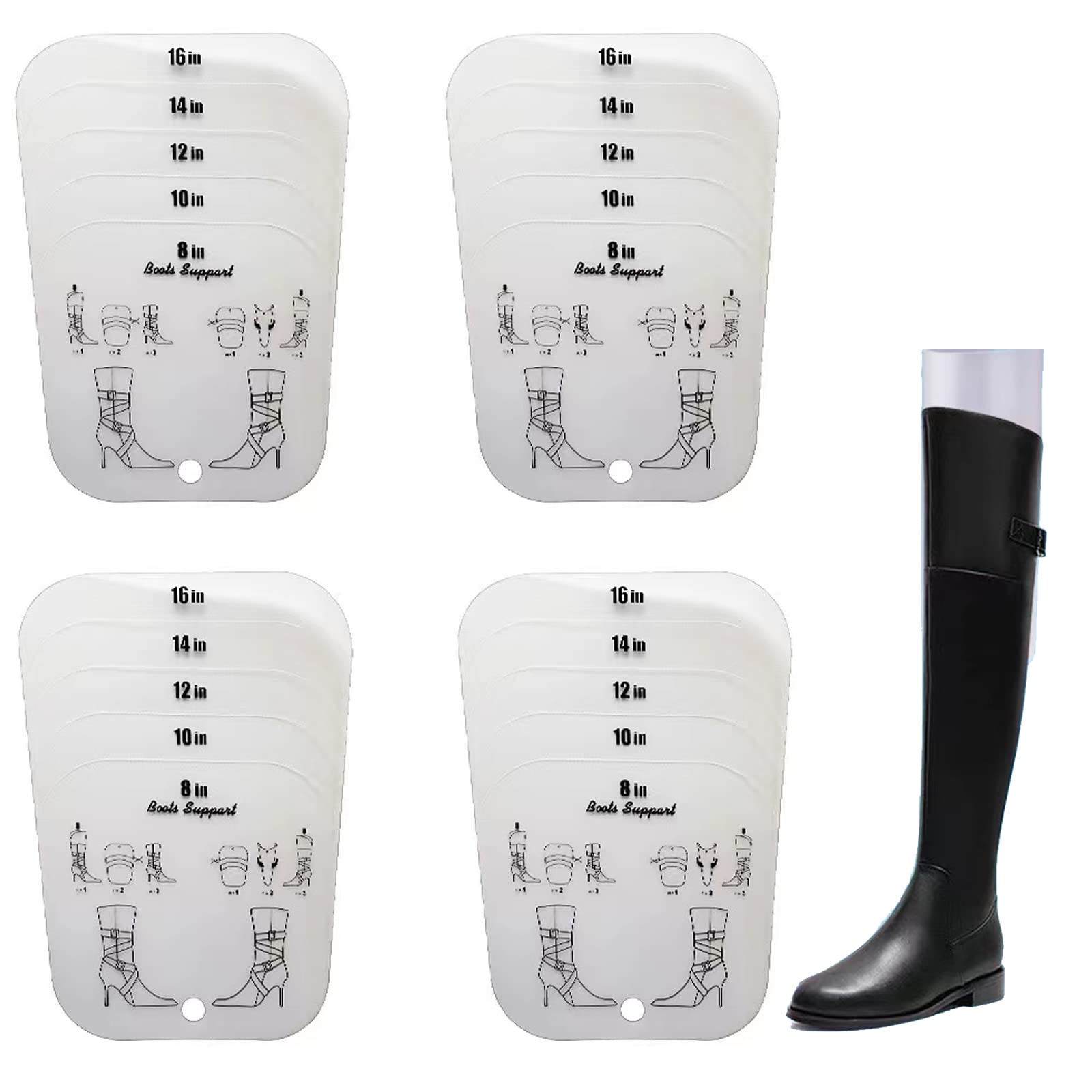 HILLHOME2 Pairs 4 Sheets Boot Shapers Shaft Boots Tree 5 Sizes in one 8/10/12/14/16inch for Knee High Tall Boots Great Support Form Shaping Inserts for Womens and Mens Shoes