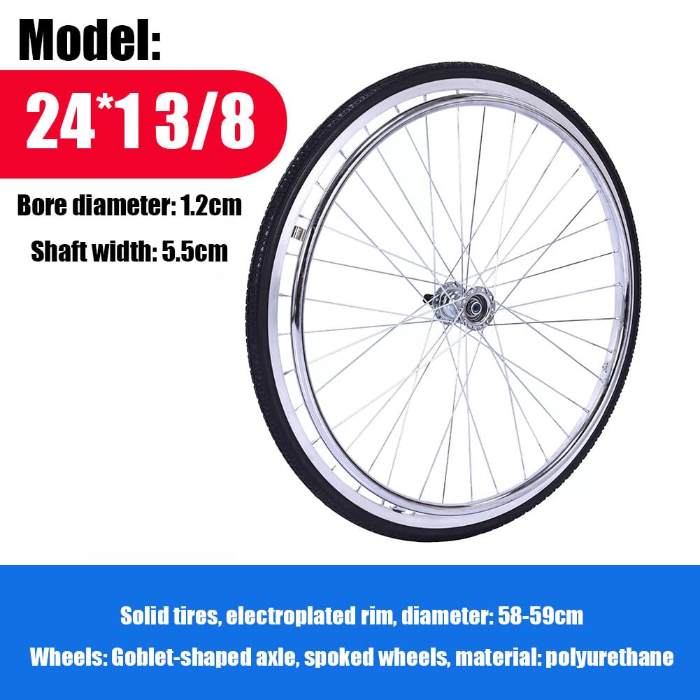 Ersatz-Rollstuhl-Rad hinten 24 x 1 3/8, massives Polyurethan, flachfreies Rad mit Lager und Handkranz, manuelles Rollstuhlzubehör für Innen/Außenbereich