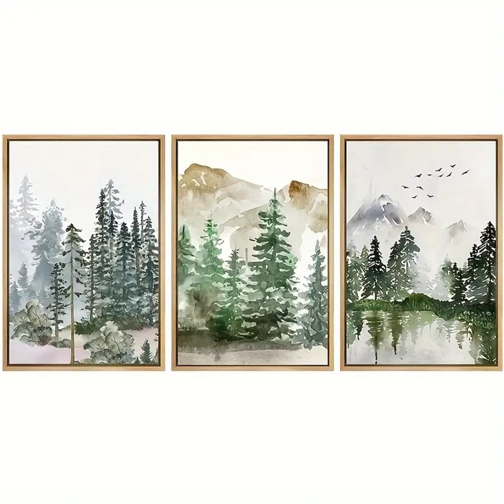 WBYZAC Art Prints-Abstract Wall Art Set Pastel Mountain Range Botanical Forest Mist Nature Illustrations Modern Art Bedroom Kitchen Office Decor Artwork-50 * 70cm*3PCS (No Frame)