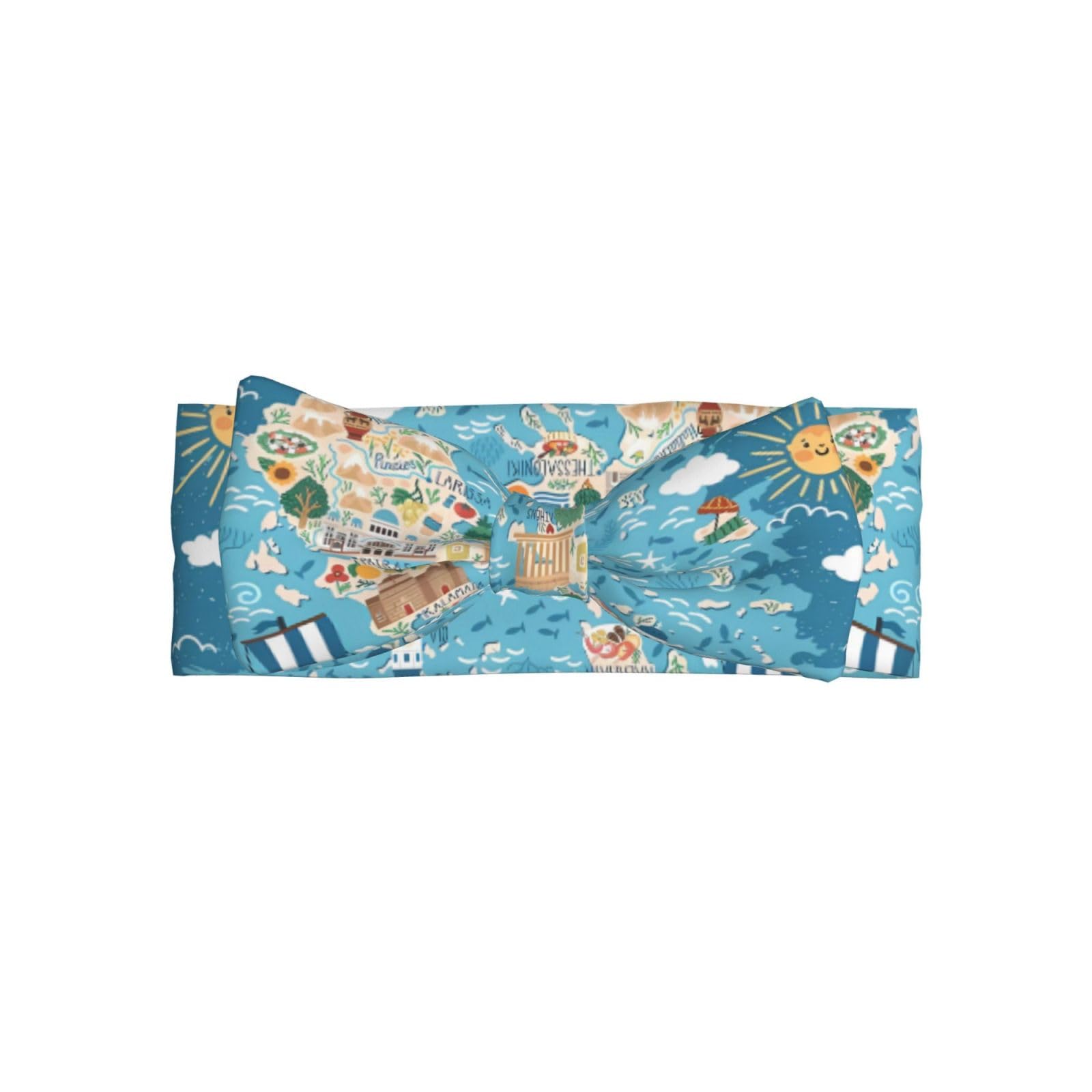 Cute Greece Map Print Baby Bow Headband â€“ Soft Bows for Newborns, Infants & Toddlers â€“ Full Moon Gift, Delicate