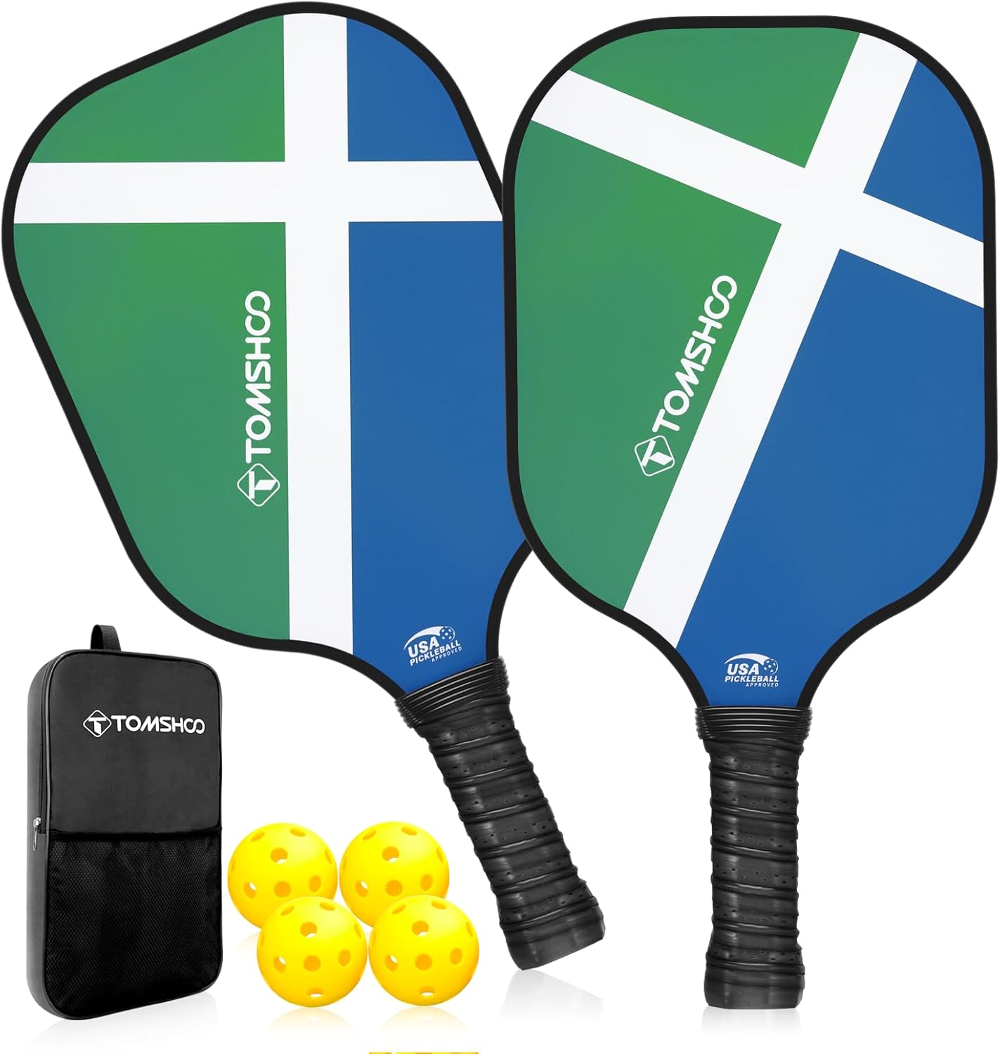 TOMSHOO Pickleball Paddles Set, USAPA Approved Lightweight Fiberglass Pickleball Set with 4 Pickleballs, 1 Pickleball Sling Bag, Pickleball Gifts for Women Men Beginners Professional