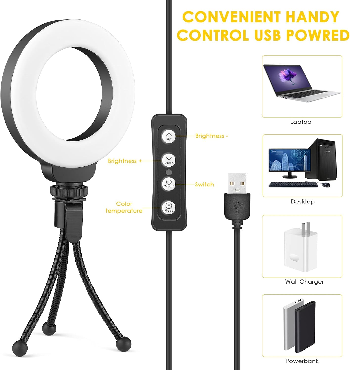 4" Ring Light for Laptop with Stand & Clip,Video Conference Lighting Kit, Webcam Zoom Lighting for Computer, Laptop Light for Zoom Meetings,Makeup,Selfie,Tiktok,(Dimmable & USB Powered)