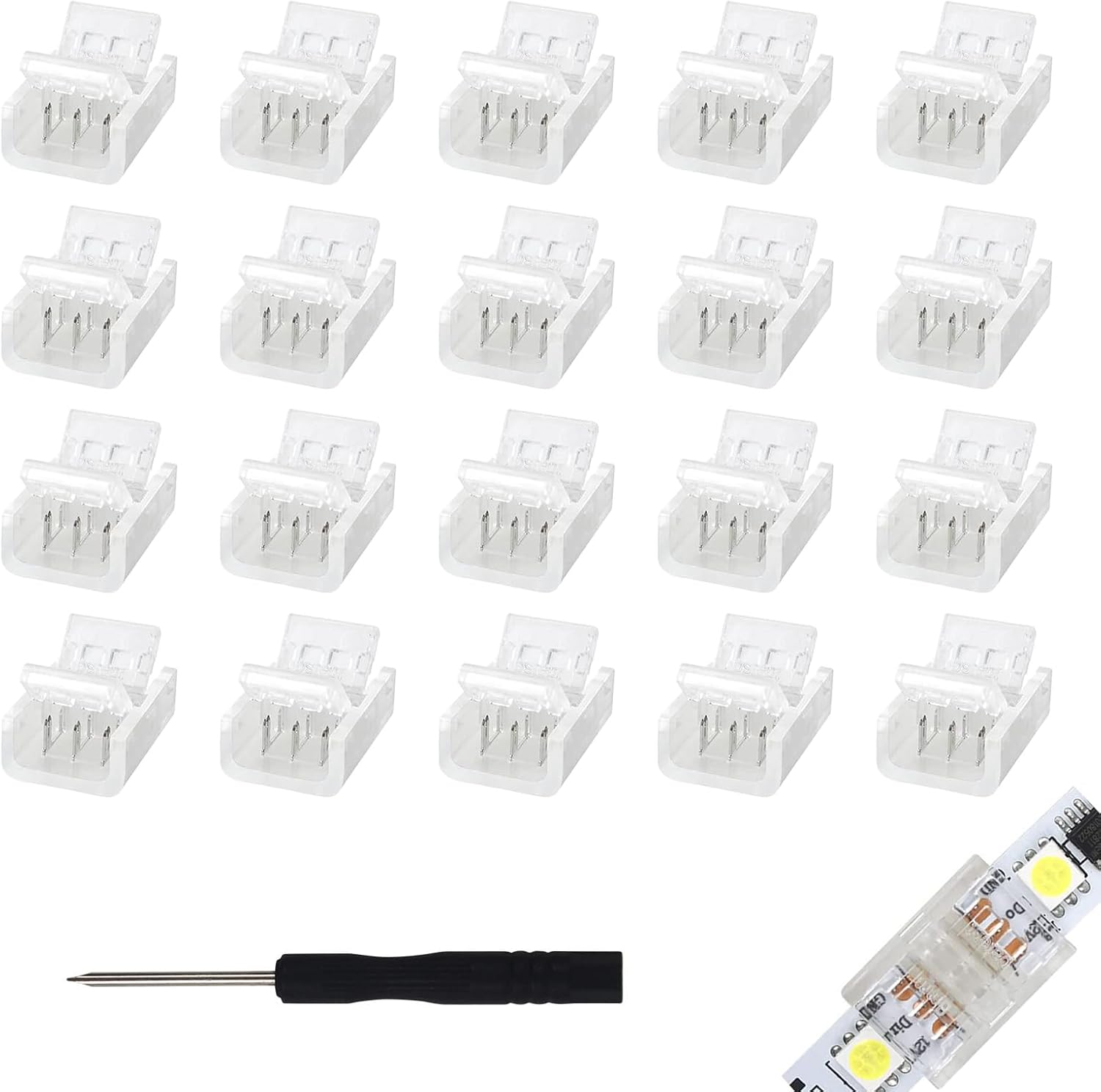 20 pcs 3 Pin 8mm LED Light Strip Connectors Solderless Clear Track Lighting Connectors for Waterproof and Non-Waterproof WS2811 WS2812B IC RGB LED Strip Lights