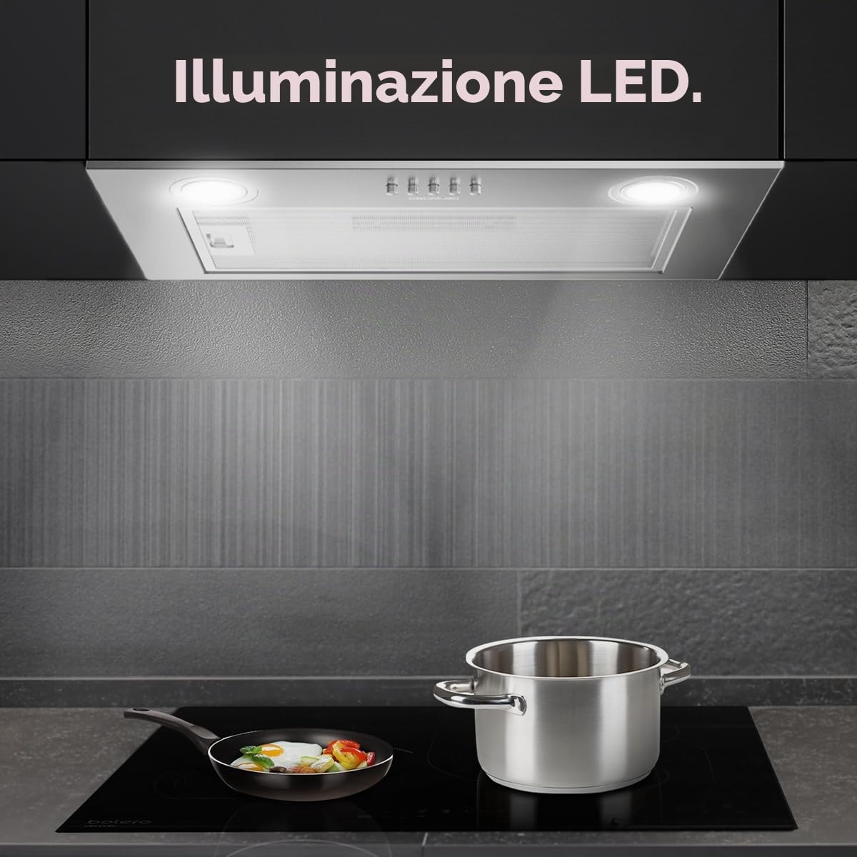Cecotec Cappa Aspirante 52 cm Integrata Flux IM 523500 Inox B. Potenza Di Aspirazione 350M3/H, Motore 70W, Controllo Meccanico, 3 Livelli Di Potenza, Luce E Filtro Al Carbonio, Inox