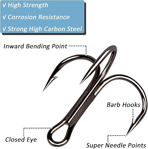 Miniatura 2 de Anzuelos agudos de pesca, fuertes y afilados, redondos, curvados, ganchos de pesca de acero de alto carbono con anillos divididos para señuelos cebo
