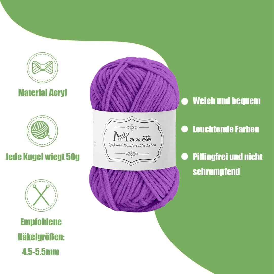 Maxee Crochet Yarn 500 g (50 g x 10 Colours), Acrylic Wool for Knitting, Yarn for Crochet and Knitting, hand-knitting yarn Set, Cotton Yarn for Crochet, Wool for Knitting and Crafts 10pcs-01