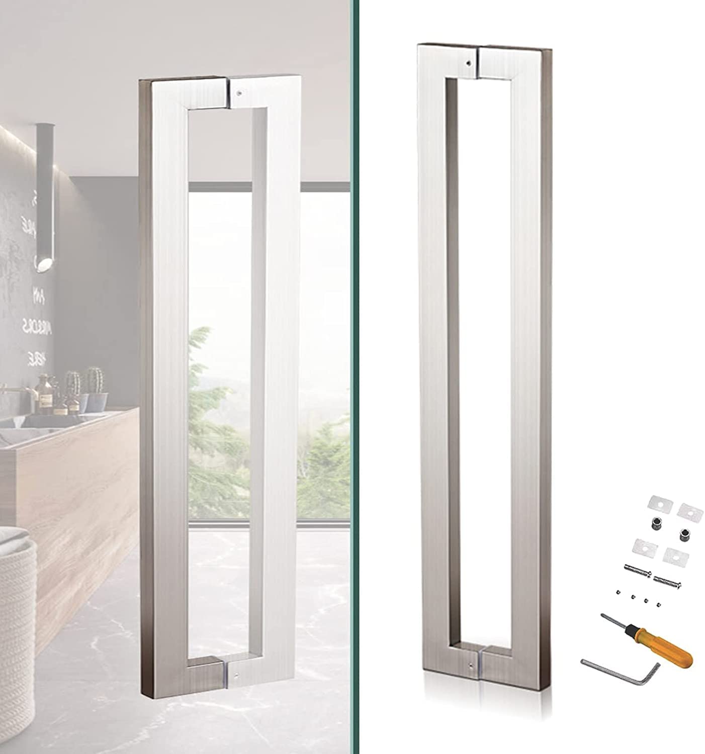 Poignée de porte de grange coulissante en acier robuste | Design en H argenté
