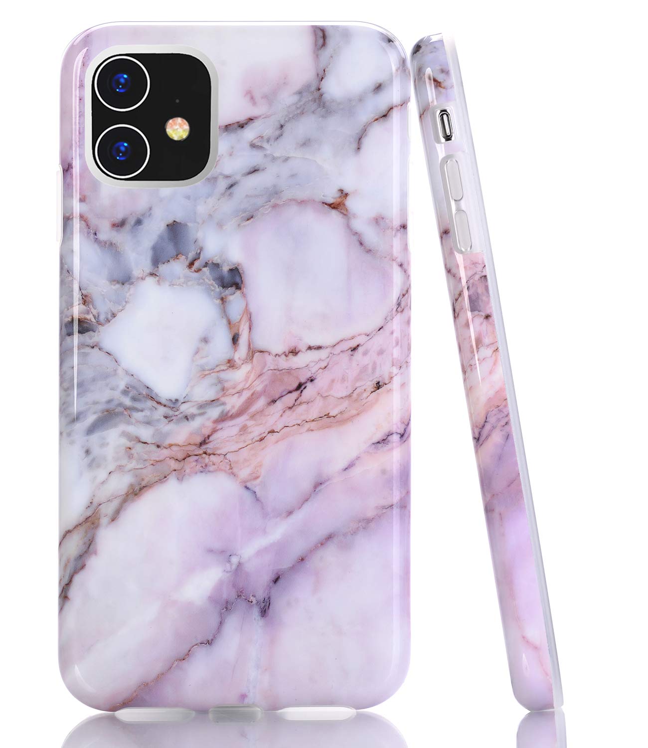 iPhone 11 Case,JDBRUIAN Shiny Marble Design Case Slim Flexible Soft Silicone Bumper Shockproof Gel TPU Rubber Glossy Skin Cover Case for Apple iPhone 11 6.1 inch - Purple Pink