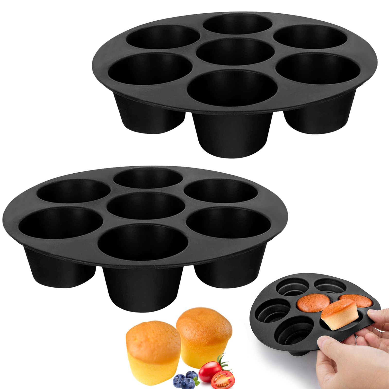 ZOCONE 2 Piezas Silicona Moldes Magdalenas para Air Fryer Molde Muffins Horno para 7 Magdalenas Antiadherente Bandejas Horno Muffins Pequeño para Cupcake Magdalenas (21cm)