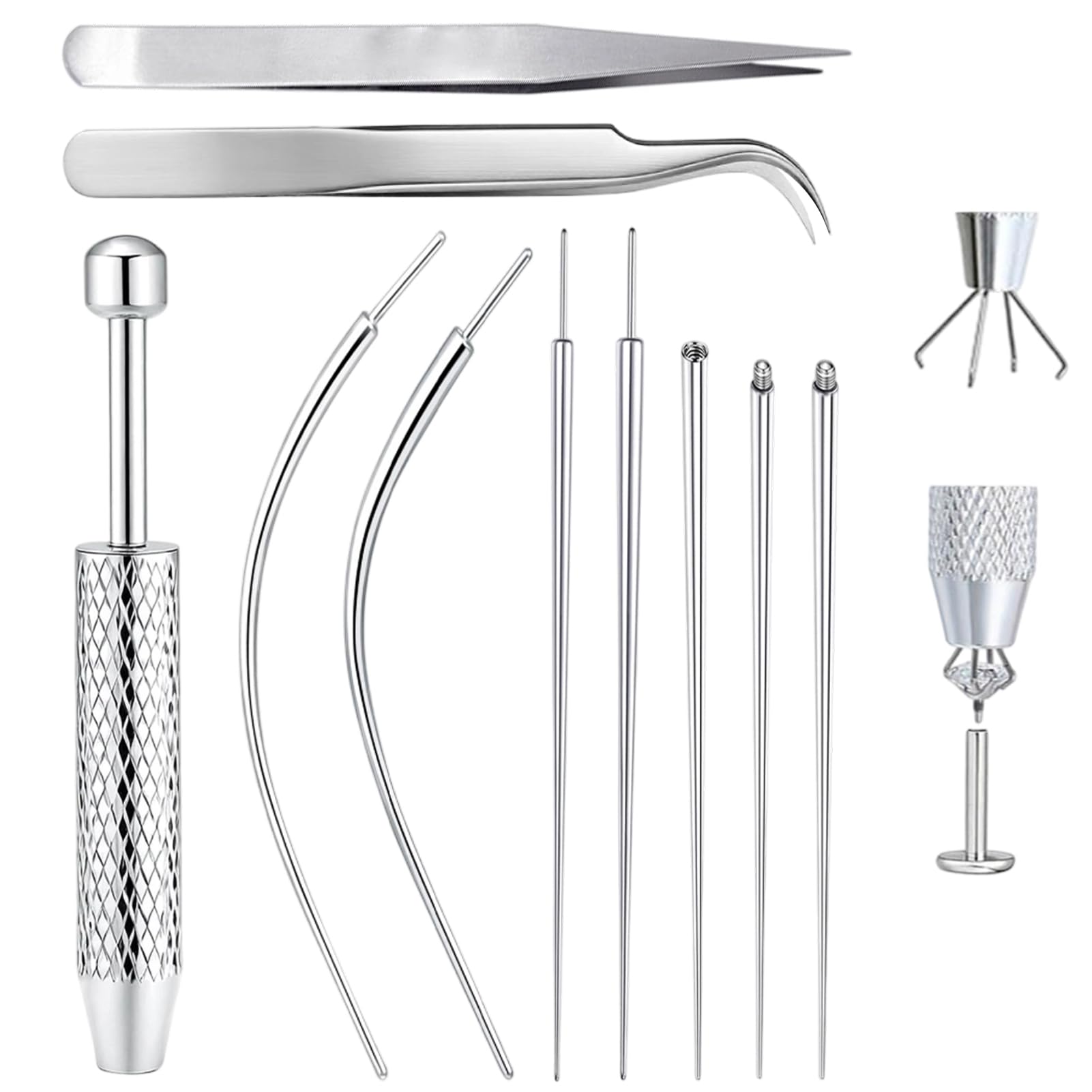Silkwish Piercing-Kugelgreifer Set, 16G 18G Piercing Taper Insertion Piercing Kugel Aufdreher Piercing Nadeln Piercing Set Selber Stechen Assistent Piercing Kit für Nase Ohr Bauch Lippe Werkzeug