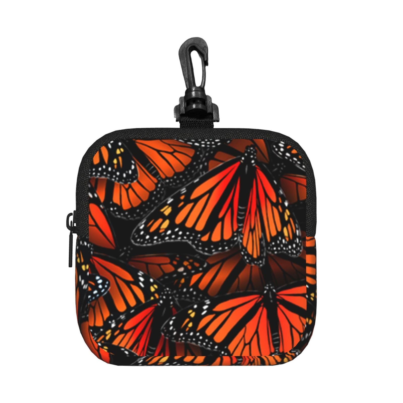 Ercgad Unisex Black Monarch Butterflies Print Square Storage Bag Travel Toiletry Cosmetic Organizer Pouch Lightweight Reusable