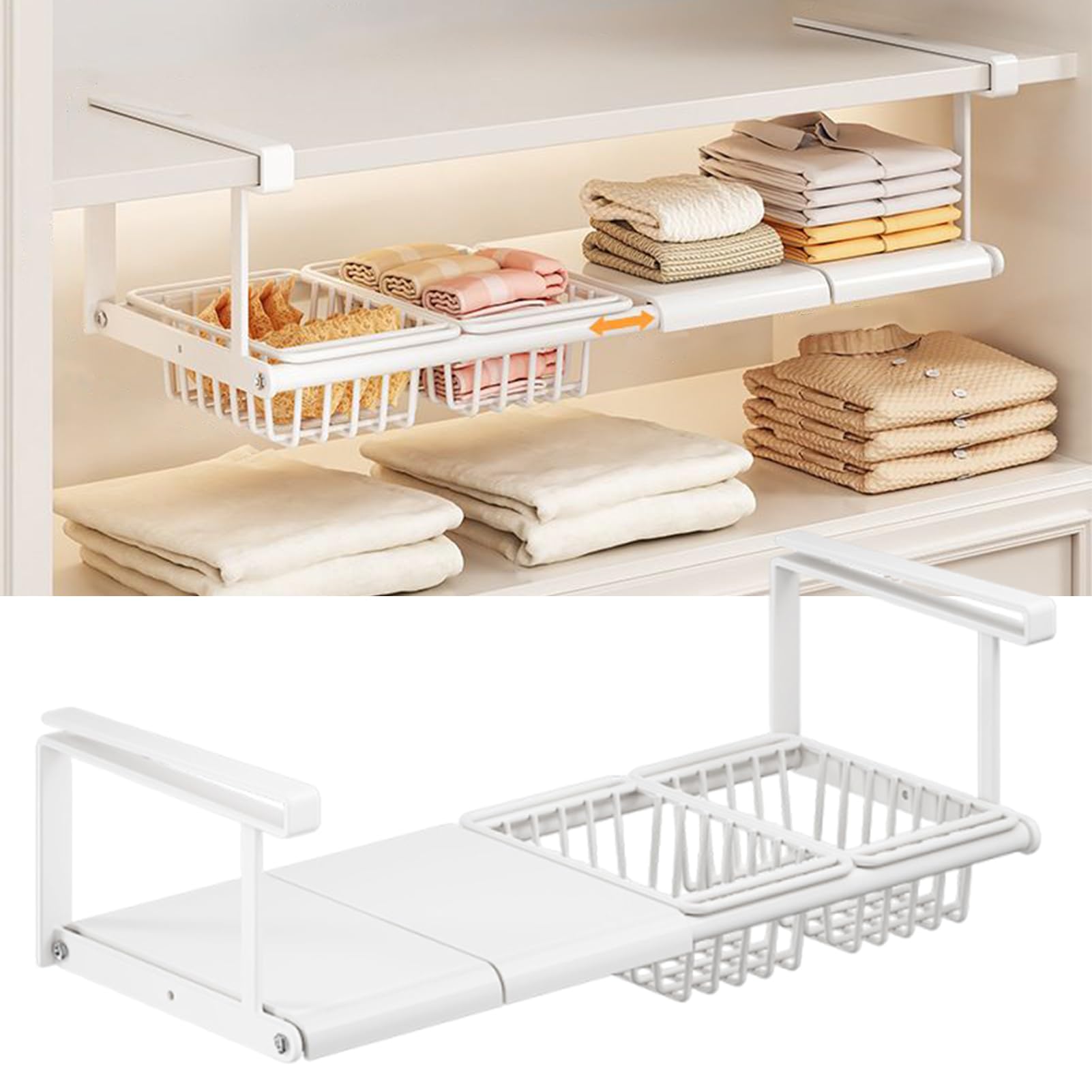 Cesta para Debajo del Armario, Soporte retráctil para Debajo del Escritorio, para Armario, despensa, lavandería, Estudio, Cocina, Dormitorio
