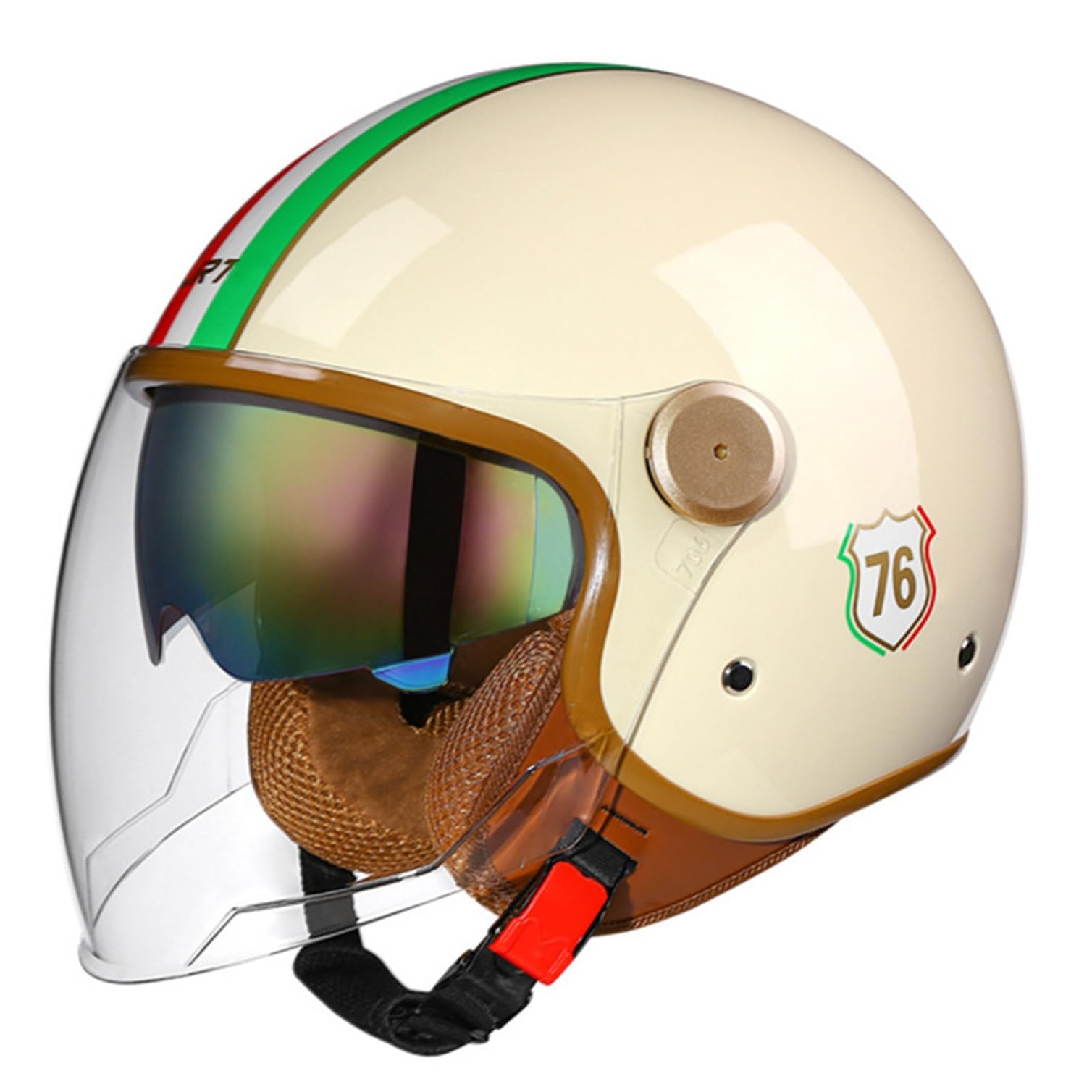 Kask otwarty Kask motocyklowy w stylu vintage dla kobiet i mężczyzn, kask motocyklowy Retro 3/4 z półtwarzą i osłoną przeciwsłoneczną, kask skuterowy Cruiser Motorower Jet