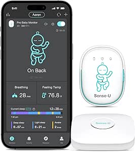 Sense-U Pro Baby Monitor(Long Range) – Tracks Breathing Movement, Rollover & Temperature Anywhere for Better Sleep, Simple Clip-On Smart Tracker with Arousal Vibration, Audible Alerts & Sleep Analysis asin的图片