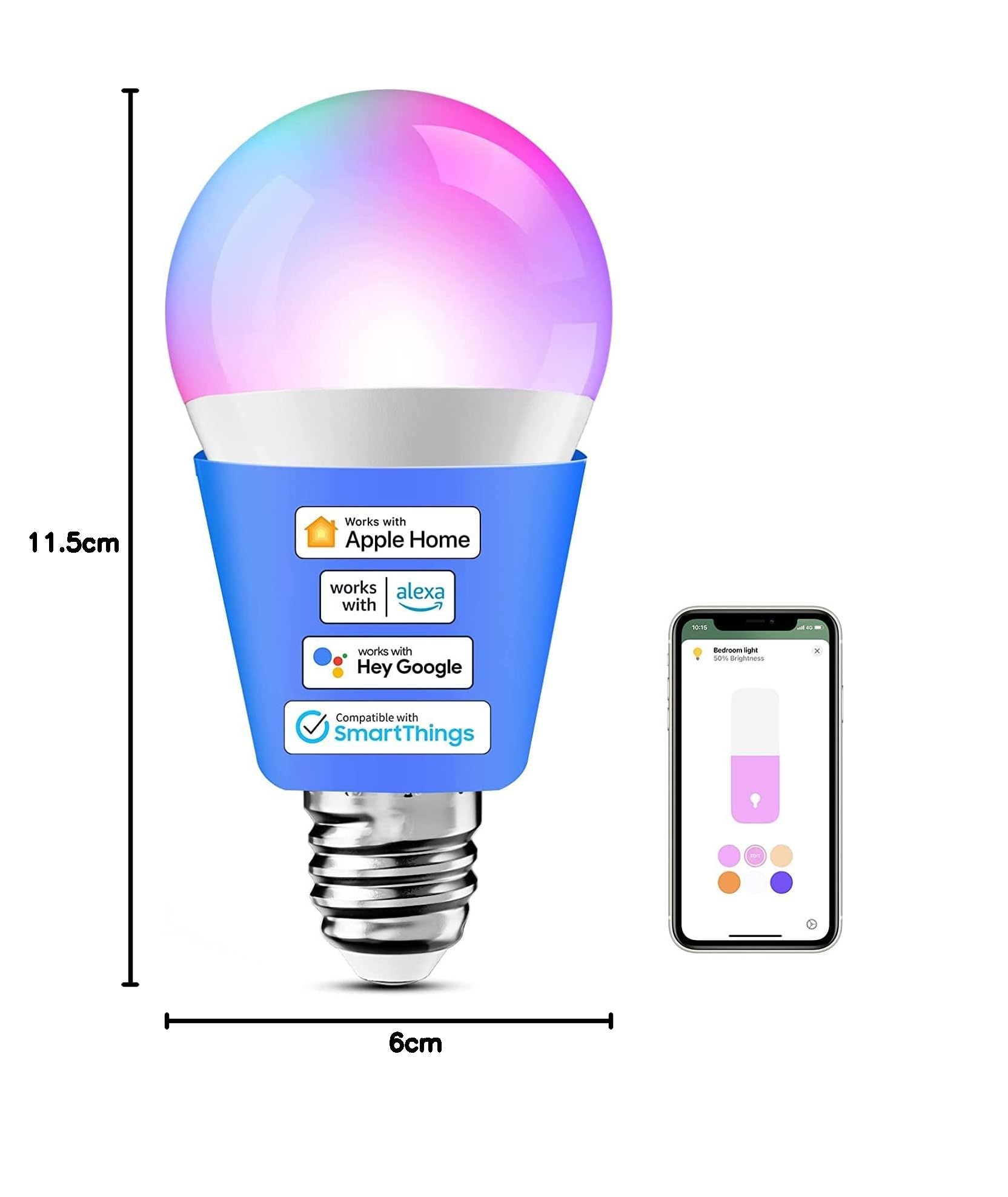 meross Żarówka Wi-Fi, inteligentna żarówka LED kompatybilna z Apple HomeKit, Alexa i Google Home, E27 2700K-6500K RGBCW ściemnialna żarówka Wi-Fi wielokolorowa