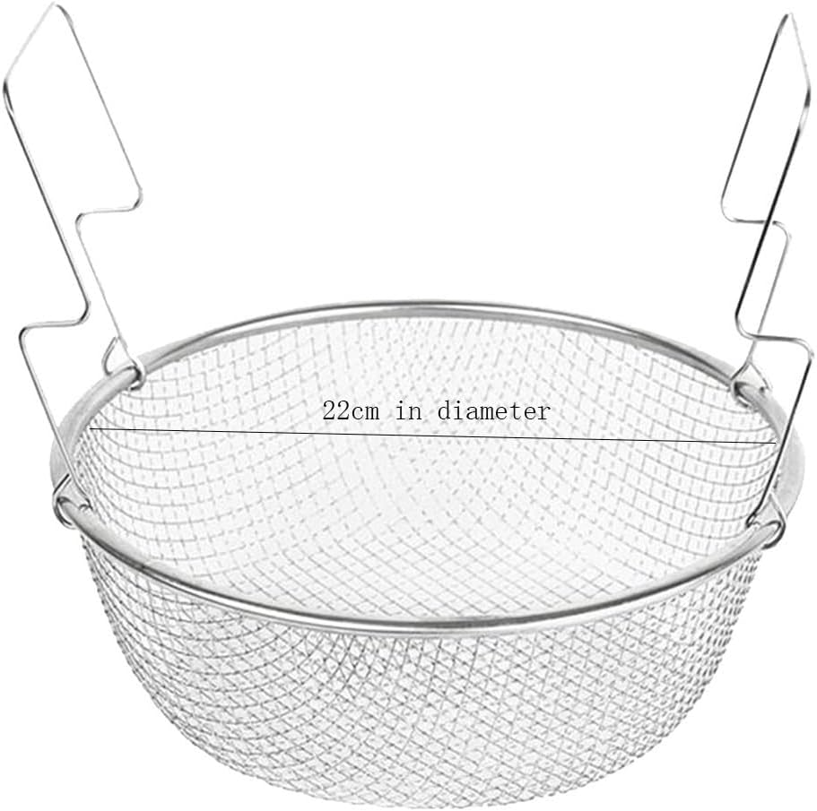 Fryer Basket, Fryer Basket/Skimmer Spoon Frying Basket Basket Fryer Chip Strainer Encrypting Colander Strainer Stainless Steel Mesh Basket Strainer Basket(22cm)